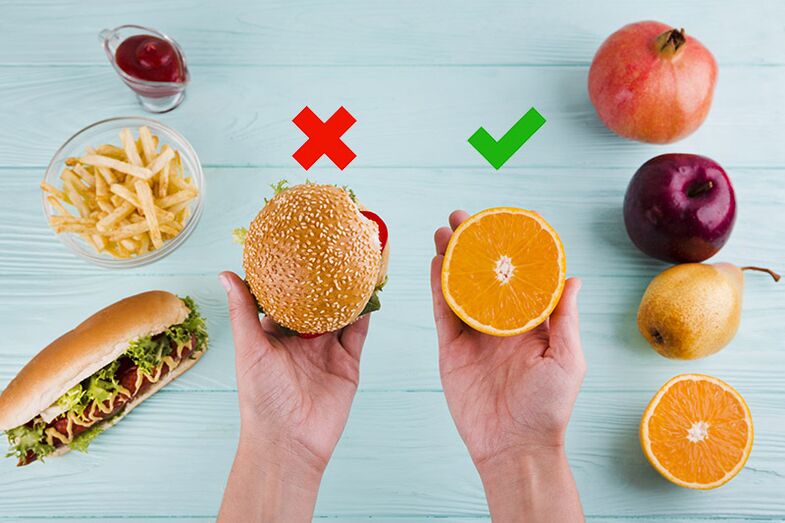 Për të humbur peshë, ushqimet e ushqimit të shpejtë zëvendësohen me fruta